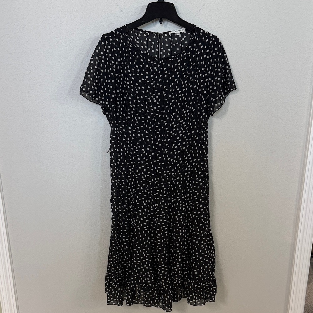 Sandra Darren Black and White Polka Dot Print Dress